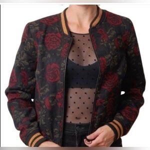 Sanctuary Rose Seduction Wool Blend Jacquard Floral Bomber Varsity Jacket XS
